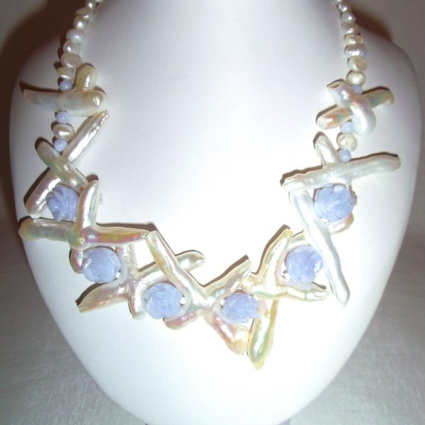 perly riečne chalcedón náhrdelník - modrá perla oceánu image