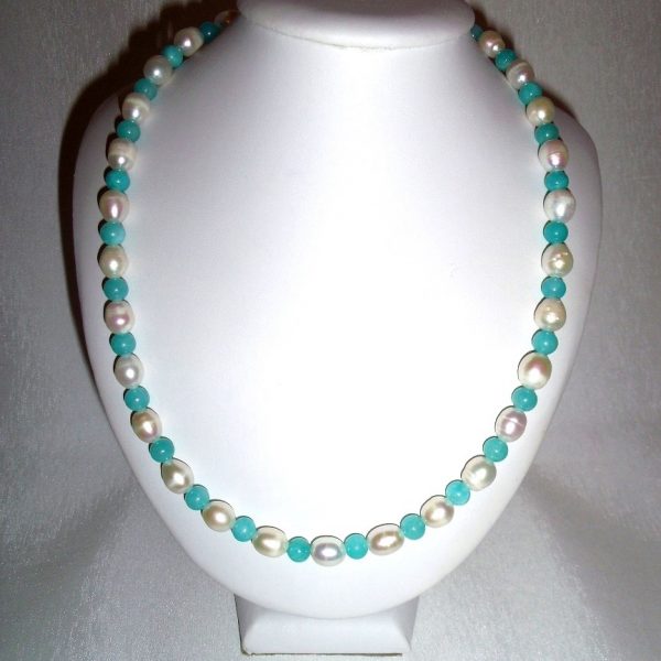 náhrdelník perla riečna jadeit bledomodrý image