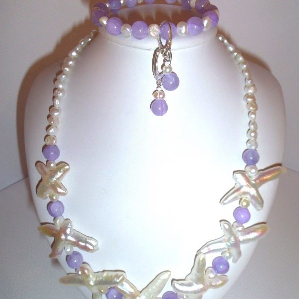 náhrdelník náramok náušnice perly jadeit-levandulové perly image