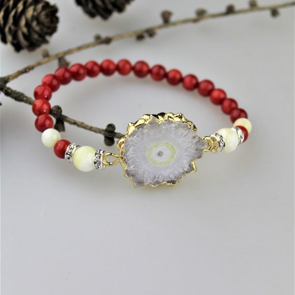 perleť, koral a achátová drúza náramok image