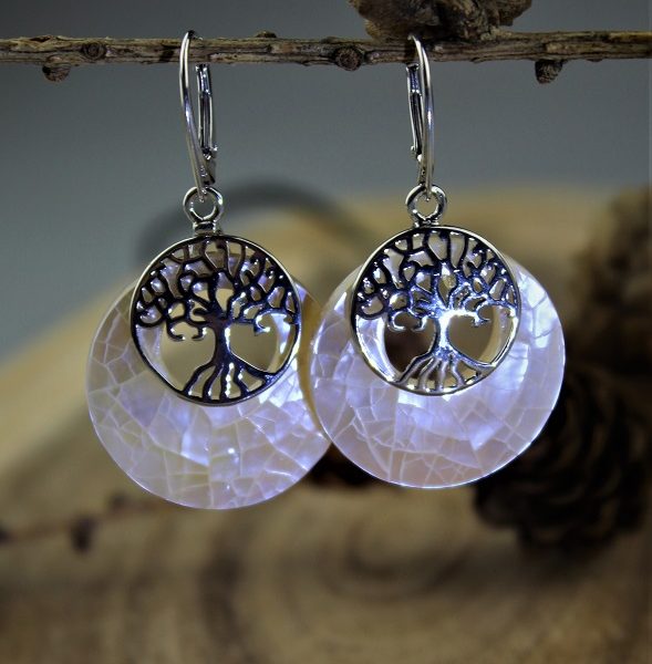 náušnice strom života,perleť,striebro image